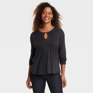 Knox Rose Women's Pintuck 3/4 Sleeve Shirt Black Size XL
